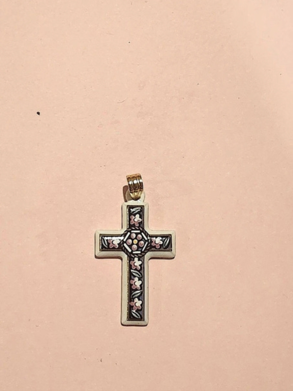Floral Cross Pendant Necklace in Gold & Pink